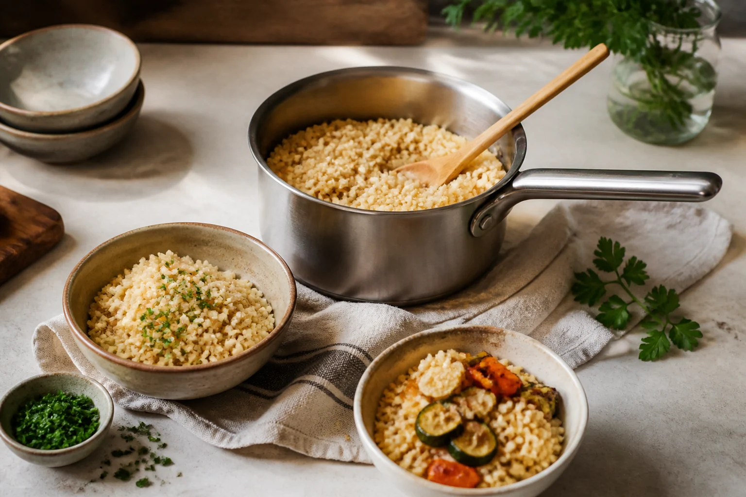 Photographie éditoriale en lien avec « Boulgour : un féculent rapide pour varier du riz et des pâtes »