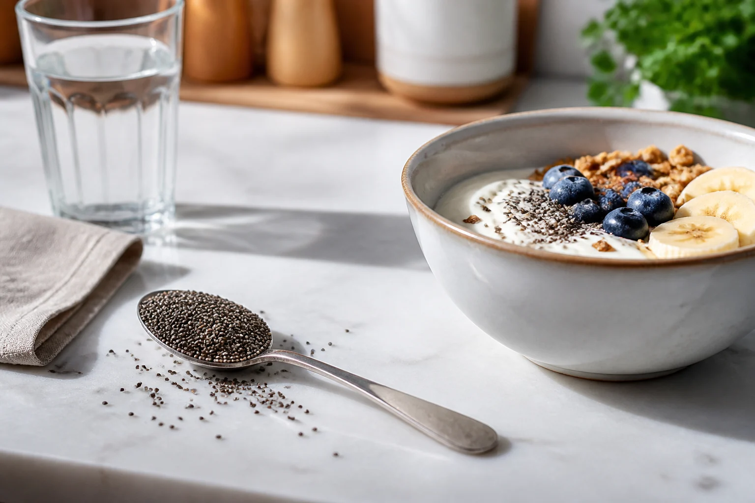 Photographie éditoriale en lien avec « Graines de chia : fibres, oméga-3 et portion réellement utile »