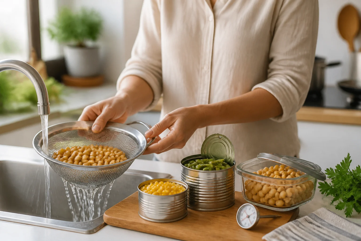 Photographie éditoriale en lien avec « Légumes en conserve : rinçage, sel et gain de temps »